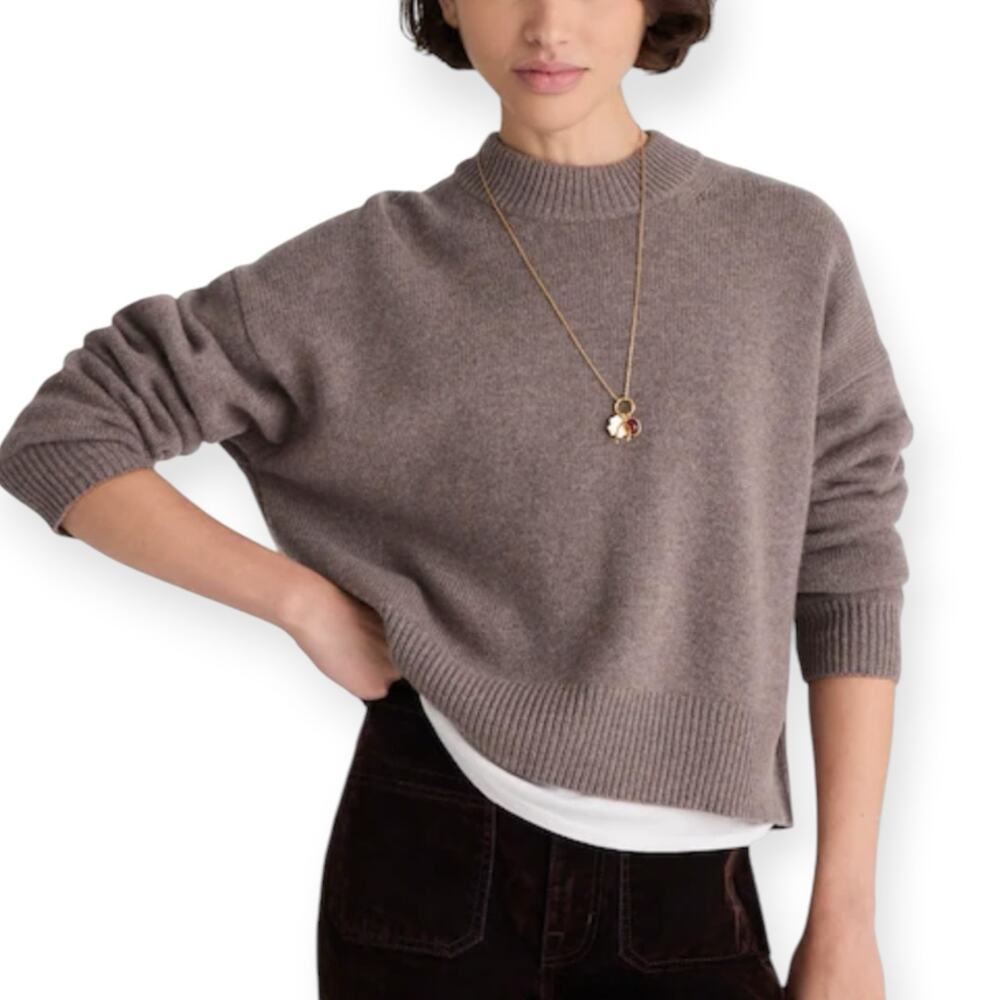 NWT Madewell Softwool Boxy Crewneck Mink Brown Size XL
